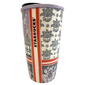 Starbucks Purple Floral Plant Print Ceramic Traveler Tumbler Coffee 2017